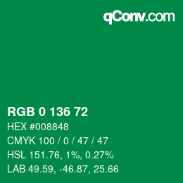 Code couleur: RGB 0 136 72 | qconv.com