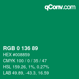 カラーコード: RGB 0 136 89 | qconv.com