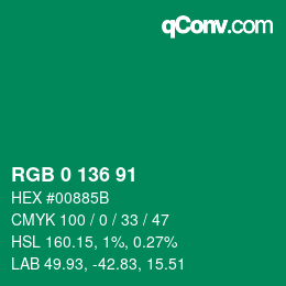 Color code: RGB 0 136 91 | qconv.com