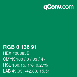 Código de color: RGB 0 136 91 | qconv.com