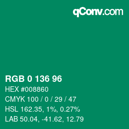 Color code: RGB 0 136 96 | qconv.com