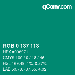 Color code: RGB 0 137 113 | qconv.com