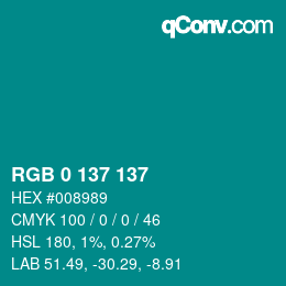颜色代码: RGB 0 137 137 | qconv.com