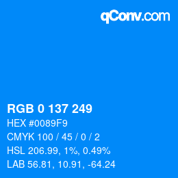 Color code: RGB 0 137 249 | qconv.com