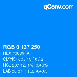 カラーコード: RGB 0 137 250 | qconv.com