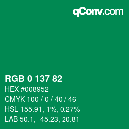 Color code: RGB 0 137 82 | qconv.com