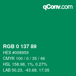 颜色代码: RGB 0 137 89 | qconv.com