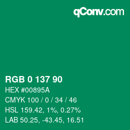 Color code: RGB 0 137 90 | qconv.com