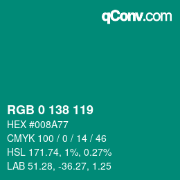 Farbcode: RGB 0 138 119 | qconv.com