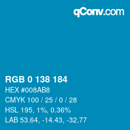 Color code: RGB 0 138 184 | qconv.com