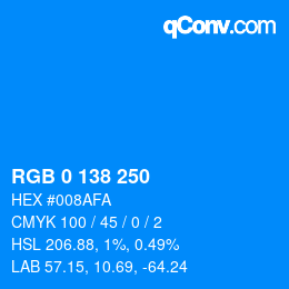 颜色代码: RGB 0 138 250 | qconv.com