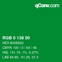 Color code: RGB 0 138 50 | qconv.com