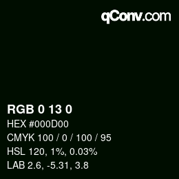 颜色代码: RGB 0 13 0 | qconv.com