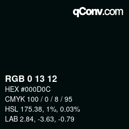 カラーコード: RGB 0 13 12 | qconv.com