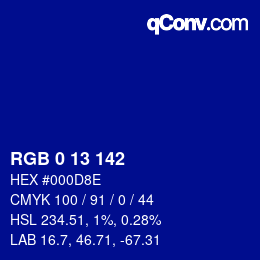 Color code: RGB 0 13 142 | qconv.com