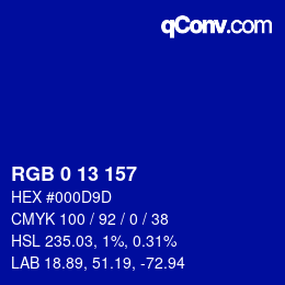 Color code: RGB 0 13 157 | qconv.com