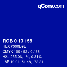 カラーコード: RGB 0 13 158 | qconv.com