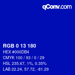 Color code: RGB 0 13 180 | qconv.com