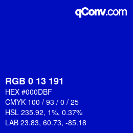 Color code: RGB 0 13 191 | qconv.com