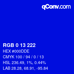 Color code: RGB 0 13 222 | qconv.com