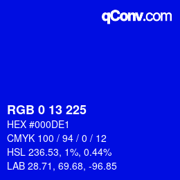 Color code: RGB 0 13 225 | qconv.com
