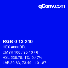 Color code: RGB 0 13 240 | qconv.com