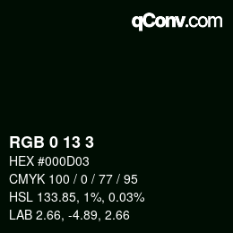 カラーコード: RGB 0 13 3 | qconv.com