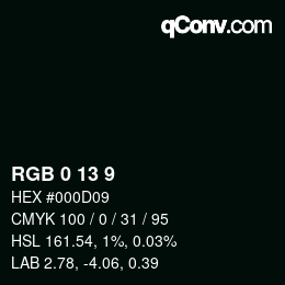 カラーコード: RGB 0 13 9 | qconv.com