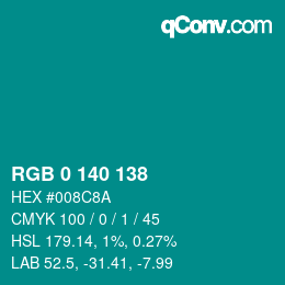 Farbcode: RGB 0 140 138 | qconv.com