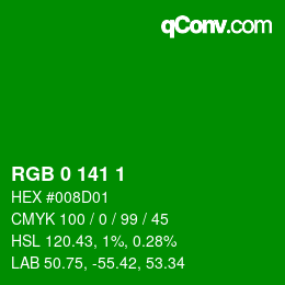 Color code: RGB 0 141 1 | qconv.com