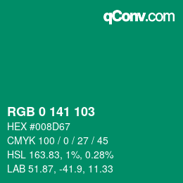 Color code: RGB 0 141 103 | qconv.com