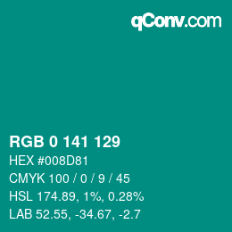 Color code: RGB 0 141 129 | qconv.com