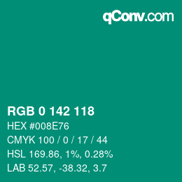 Color code: RGB 0 142 118 | qconv.com