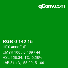 颜色代码: RGB 0 142 15 | qconv.com