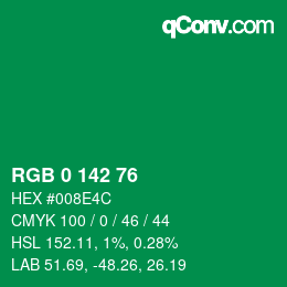 カラーコード: RGB 0 142 76 | qconv.com