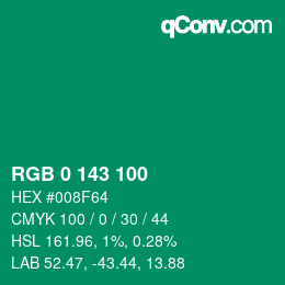 颜色代码: RGB 0 143 100 | qconv.com