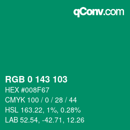 カラーコード: RGB 0 143 103 | qconv.com