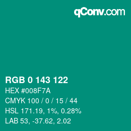 カラーコード: RGB 0 143 122 | qconv.com