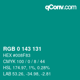 颜色代码: RGB 0 143 131 | qconv.com