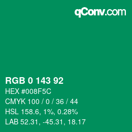 Color code: RGB 0 143 92 | qconv.com