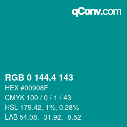 カラーコード: RGB 0 144.4 143 | qconv.com