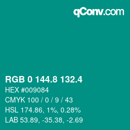 カラーコード: RGB 0 144.8 132.4 | qconv.com