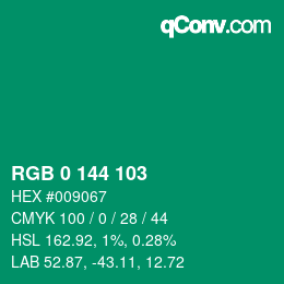 Color code: RGB 0 144 103 | qconv.com