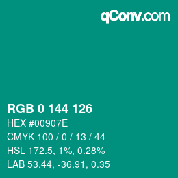 Color code: RGB 0 144 126 | qconv.com