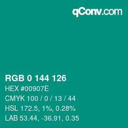 颜色代码: RGB 0 144 126 | qconv.com