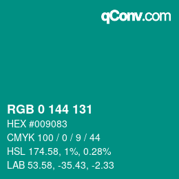 Color code: RGB 0 144 131 | qconv.com