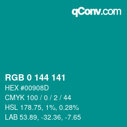 Color code: RGB 0 144 141 | qconv.com