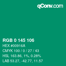 Color code: RGB 0 145 106 | qconv.com