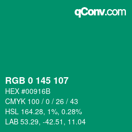 Color code: RGB 0 145 107 | qconv.com