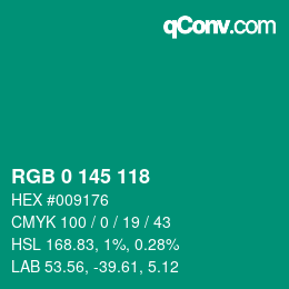 Código de color: RGB 0 145 118 | qconv.com